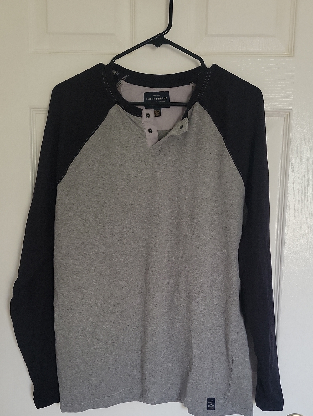 Lucky Brand Two-Tone Long-Sleeve Henley — Gray Body with Black Sleeves